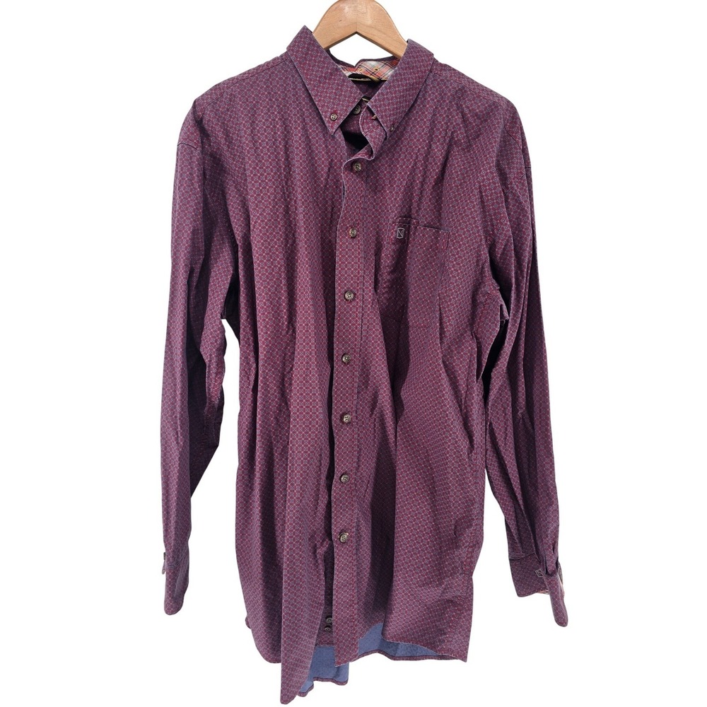Noble Outfitters‎ Button Down Mens XL Burgundy Geometric Print Long Sleeve Shirt
